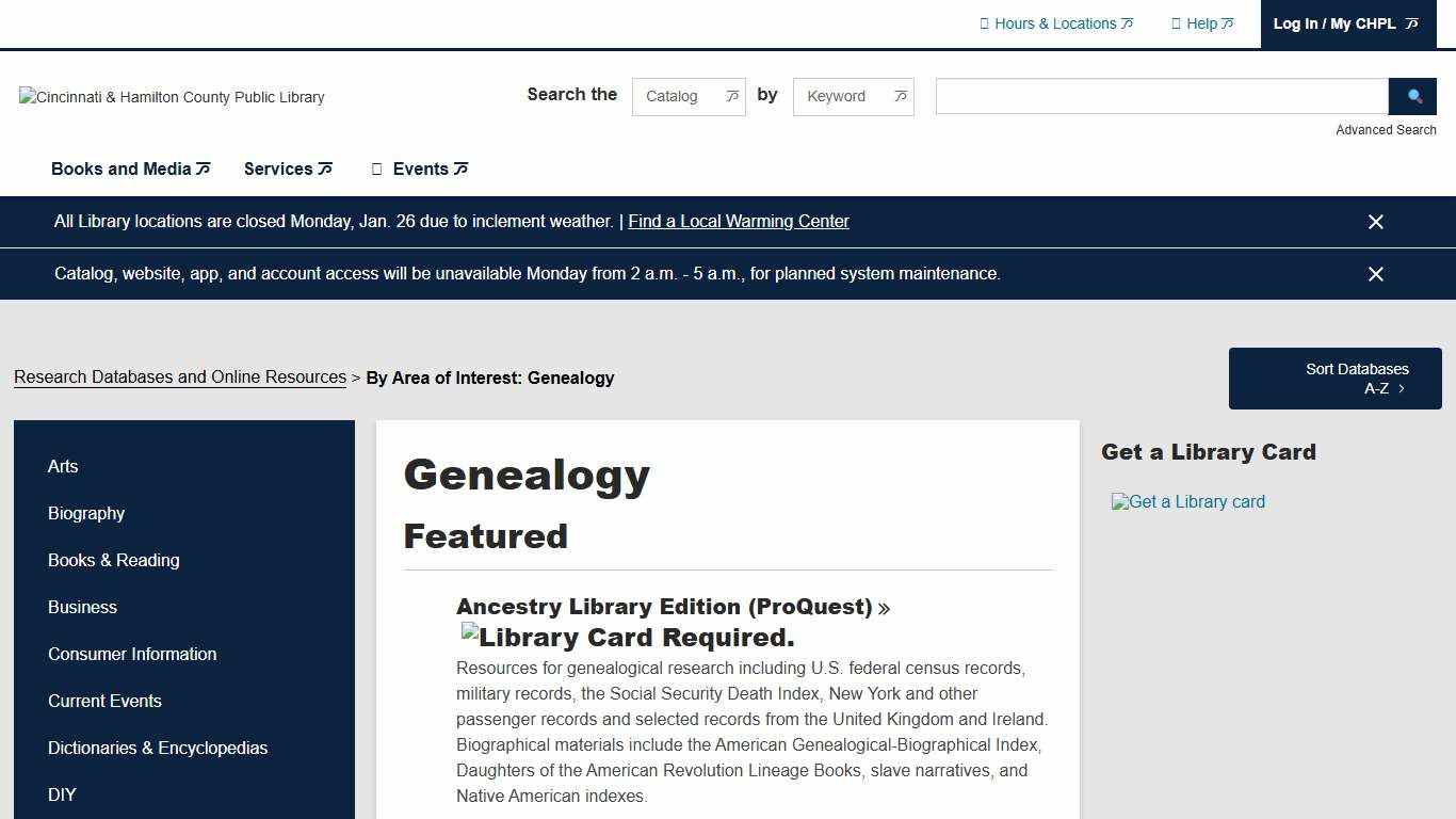 Genealogy Research Databases and Online Resources Cincinnati & Hamilton County Public Library
