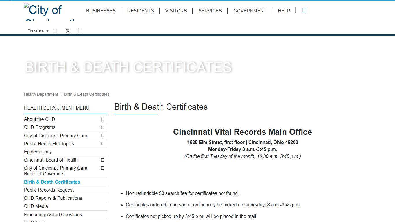 Birth & Death Certificates - Health